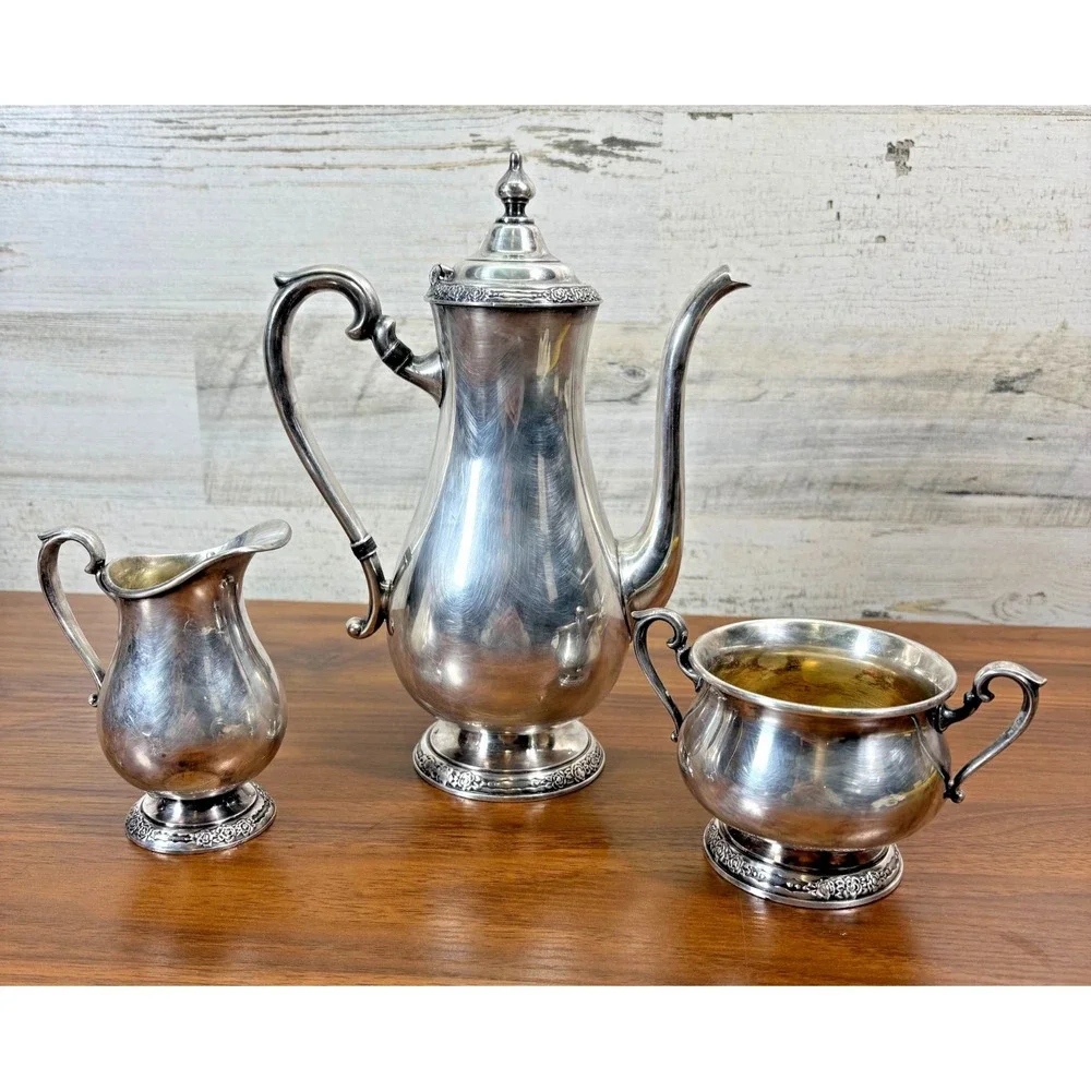 Vintage International Silver‎ Co Silverplate Coffee Set Camille 1940's Lot of 3